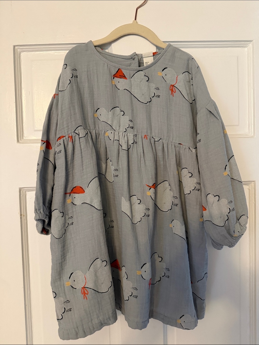 Girls' Light Blue Puff-Print Dress - Lightweight Long Sleeve